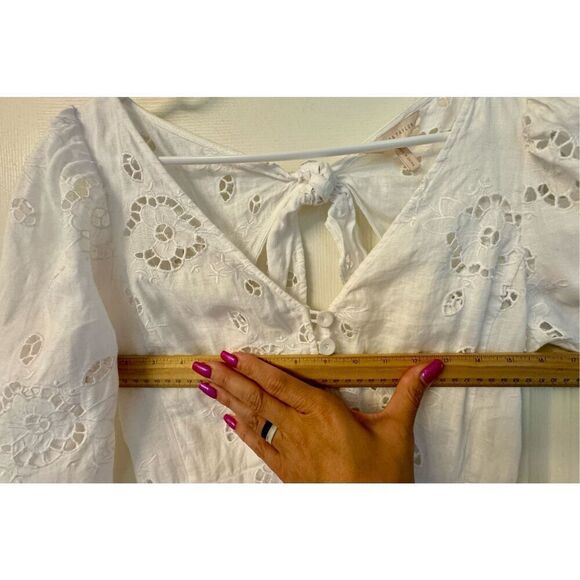 Rebecca Taylor Terri Dress Embroidered White Linen Midi Dress with Tie Back 4 - Picture 11 of 12